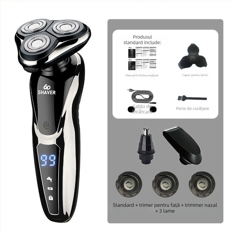 Aparat de ras electric cu cap rotativ unic, încărcare USB, autonomie de peste 60 de minute, motor brushless, utilizare umedă și uscată