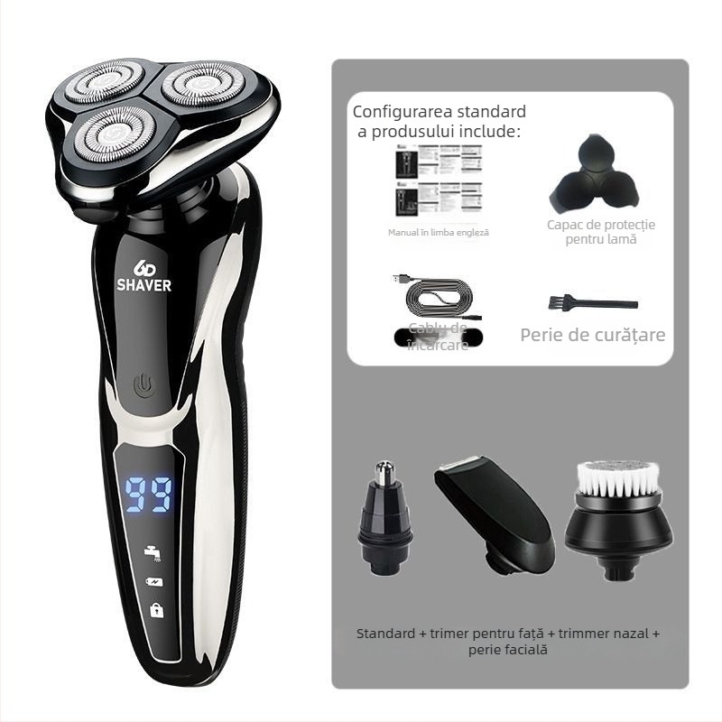 Aparat de ras electric cu cap rotativ unic, încărcare USB, autonomie de peste 60 de minute, motor brushless, utilizare umedă și uscată