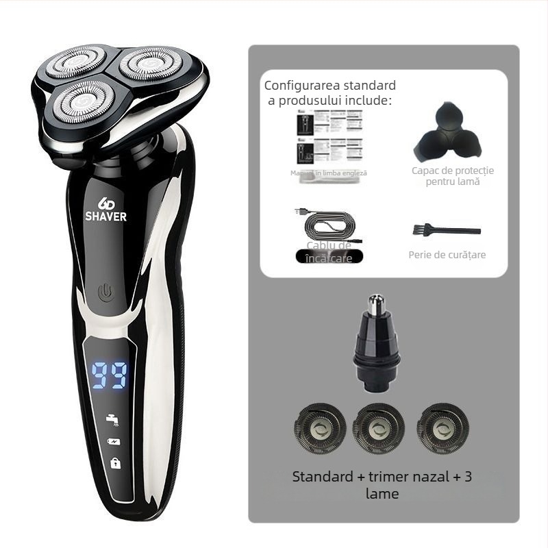 Aparat de ras electric cu cap rotativ unic, încărcare USB, autonomie de peste 60 de minute, motor brushless, utilizare umedă și uscată