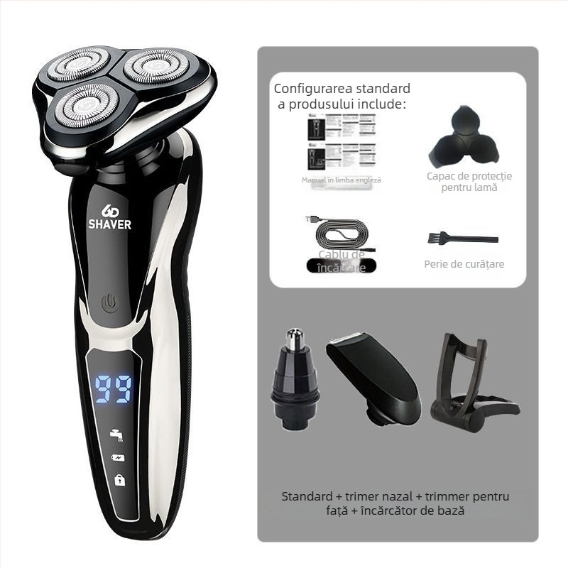 Aparat de ras electric cu cap rotativ unic, încărcare USB, autonomie de peste 60 de minute, motor brushless, utilizare umedă și uscată