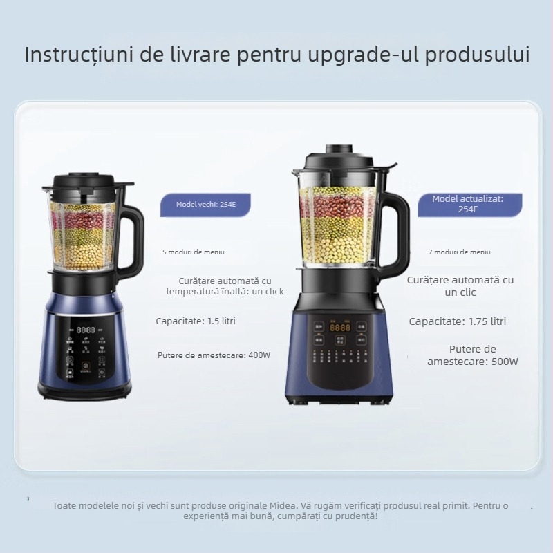 Blender multifuncțional de bucătărie pentru lapte de soia, storcător și procesor de alimente – pentru 2–3 porții, control manual, izolație, capacitate 1,2 L sau mai mare, încălzire 3D omogenă