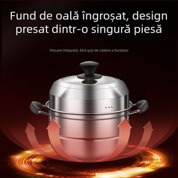 Aburitor din oțel inoxidabil, multistrat, pentru uz casnic, compatibil cu plitele cu inducție și cu plita cu gaz, capac din sticlă, de calitate alimentară și rezistent la ruginire, 2–3 niveluri