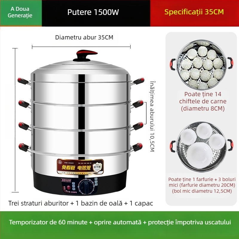 Aburitor electric, oțel inoxidabil, trei sau mai multe etaje, capacitate peste 10 L, oprire automată