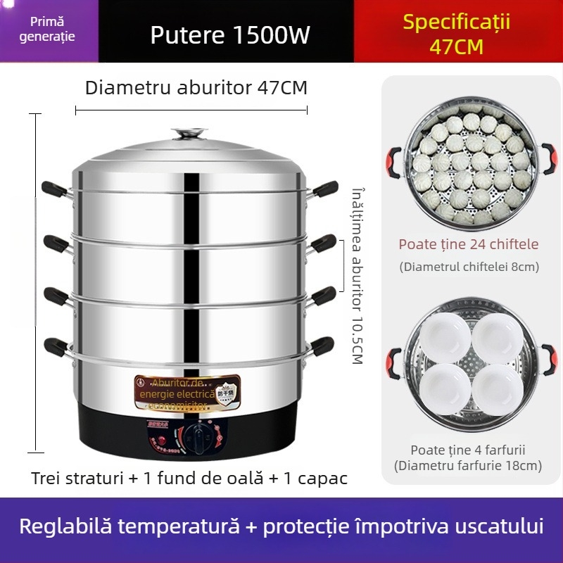 Aburitor electric, oțel inoxidabil, trei sau mai multe etaje, capacitate peste 10 L, oprire automată