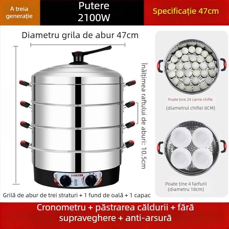 Aburitor electric, oțel inoxidabil, trei sau mai multe etaje, capacitate peste 10 L, oprire automată