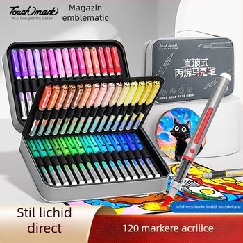 Marker acrilic lichid cu vârf moale, marker color pentru copii și elevi, potrivit pentru desen artistic, poate fi suprapus pentru efecte de acuarelă