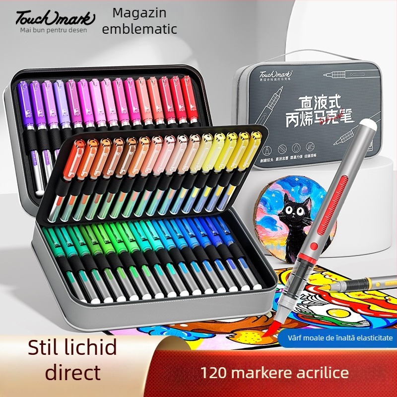 Marker acrilic lichid cu vârf moale, marker color pentru copii și elevi, potrivit pentru desen artistic, poate fi suprapus pentru efecte de acuarelă