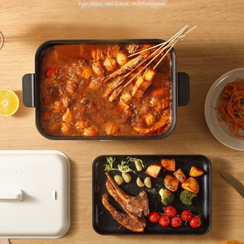 Oală electrică multifuncțională cu aburi, prăjire, gătire și hot pot — 1500W, 220V, corp metalic, adâncime interioară 7 cm, vas interior din aliaj