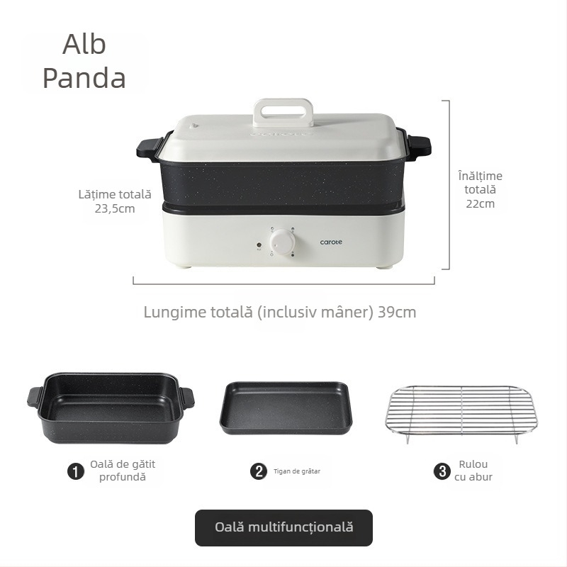 Oală electrică multifuncțională cu aburi, prăjire, gătire și hot pot — 1500W, 220V, corp metalic, adâncime interioară 7 cm, vas interior din aliaj