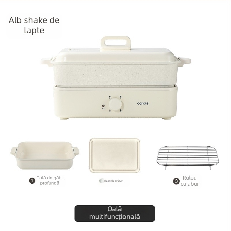 Oală electrică multifuncțională cu aburi, prăjire, gătire și hot pot — 1500W, 220V, corp metalic, adâncime interioară 7 cm, vas interior din aliaj