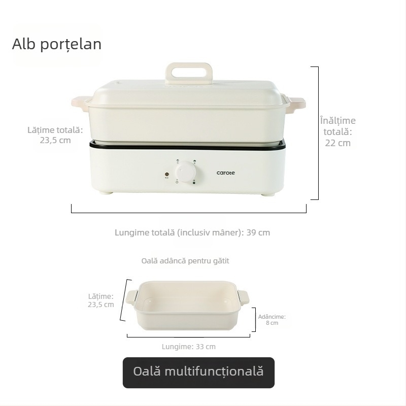 Oală electrică multifuncțională cu aburi, prăjire, gătire și hot pot — 1500W, 220V, corp metalic, adâncime interioară 7 cm, vas interior din aliaj