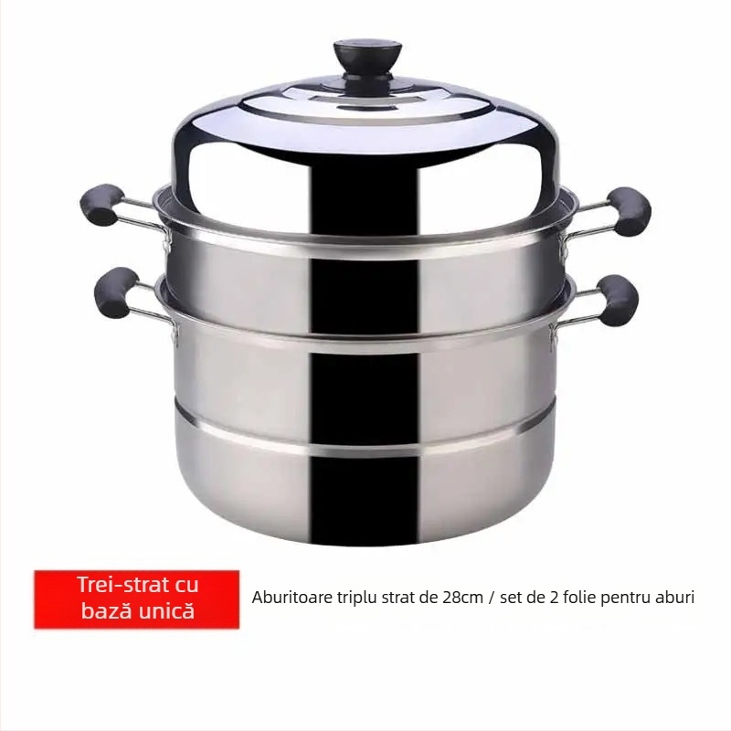 Oală de aburi din oțel inoxidabil 201, cu fund de titan, 1 strat, compatibilă cu plita pe gaz