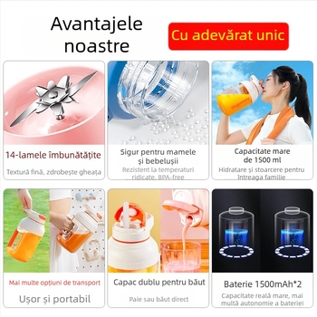 Storcător portabil pentru uz casnic – încărcare fără fir, 150W, viteză până la 20000 RPM, capacitate 400 ml, sistem centrifugal