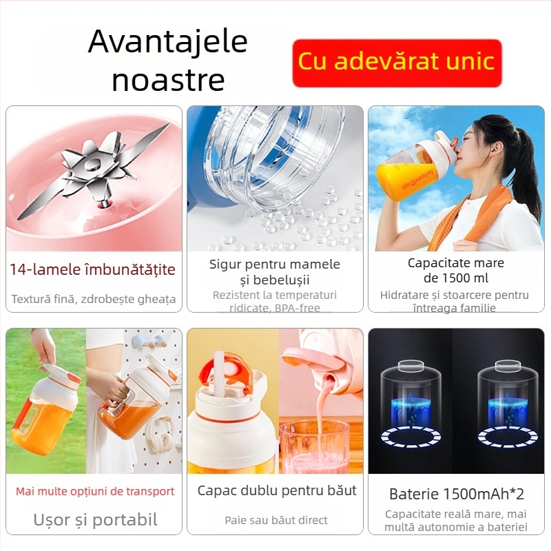 Storcător portabil pentru uz casnic – încărcare fără fir, 150W, viteză până la 20000 RPM, capacitate 400 ml, sistem centrifugal