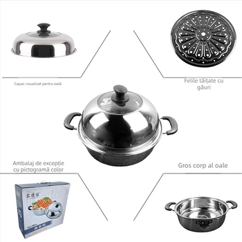 Vas de aburi din oțel inoxidabil 201, un singur strat, antiaderent, potrivit pentru aragazuri obișnuite, model Sauna pot