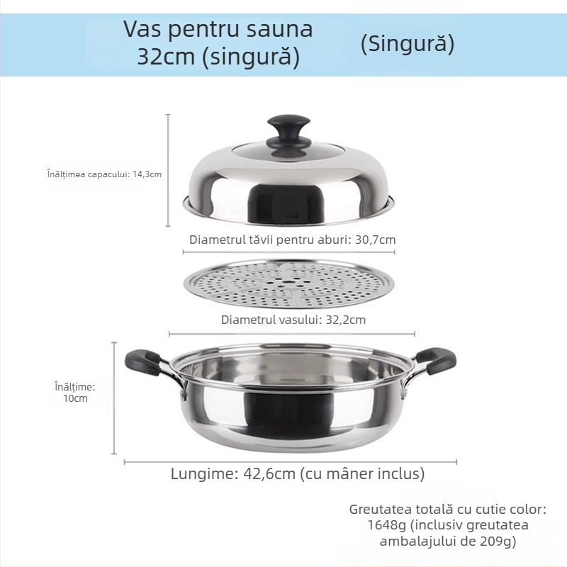 Vas de aburi din oțel inoxidabil 201, un singur strat, antiaderent, potrivit pentru aragazuri obișnuite, model Sauna pot