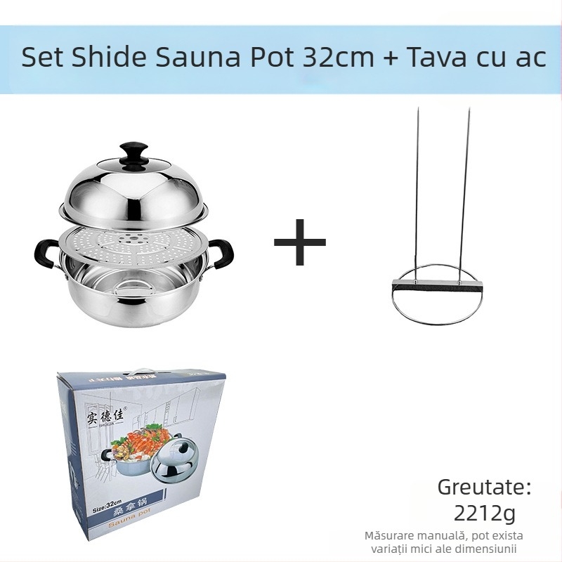 Vas de aburi din oțel inoxidabil 201, un singur strat, antiaderent, potrivit pentru aragazuri obișnuite, model Sauna pot