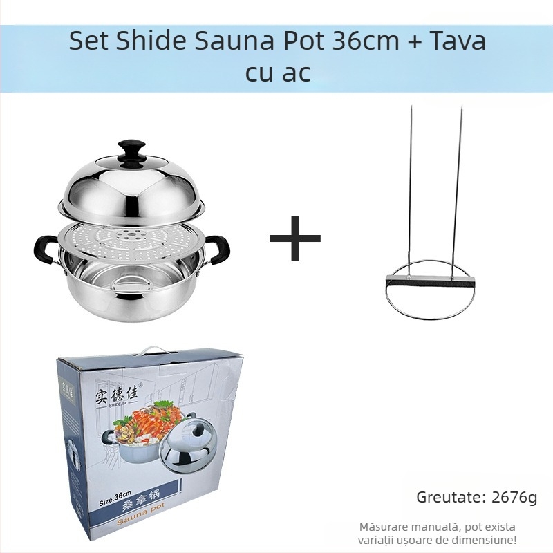 Vas de aburi din oțel inoxidabil 201, un singur strat, antiaderent, potrivit pentru aragazuri obișnuite, model Sauna pot