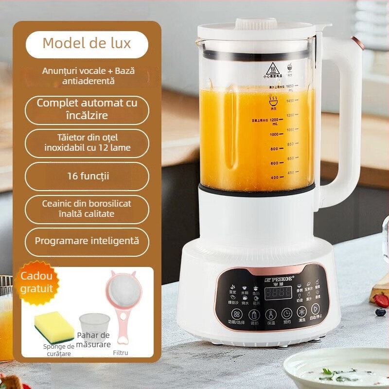 Mașină all-in-one pentru lapte de soia și sucuri, cu formă semi-sferică – capacitate 1,2 L+, control prin atingere, măcinare fără filtru, încălzire 3D, uscare la cald și sterilizare