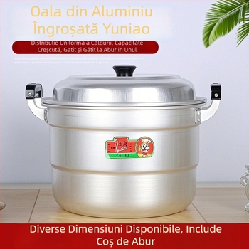 Oală de abur din aluminiu, cu două niveluri, fund unic, potrivită pentru toate plitele