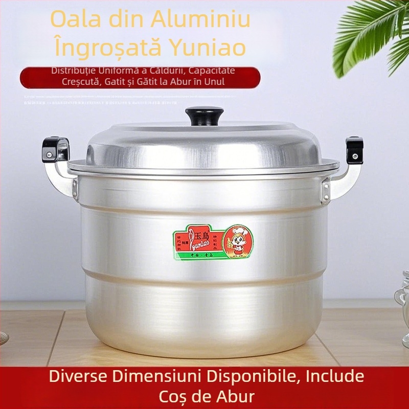 Oală de abur din aluminiu, cu două niveluri, fund unic, potrivită pentru toate plitele