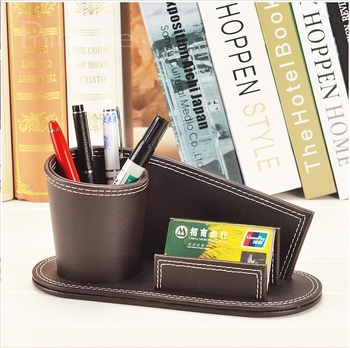 Organizator de birou din piele, suport pentru pix și carduri de vizită, model a1470, stil rețea dublă, capacitate 20, personalizare disponibilă