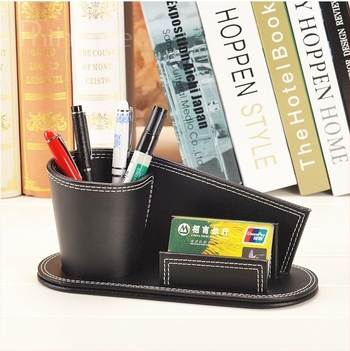 Organizator de birou din piele, suport pentru pix și carduri de vizită, model a1470, stil rețea dublă, capacitate 20, personalizare disponibilă