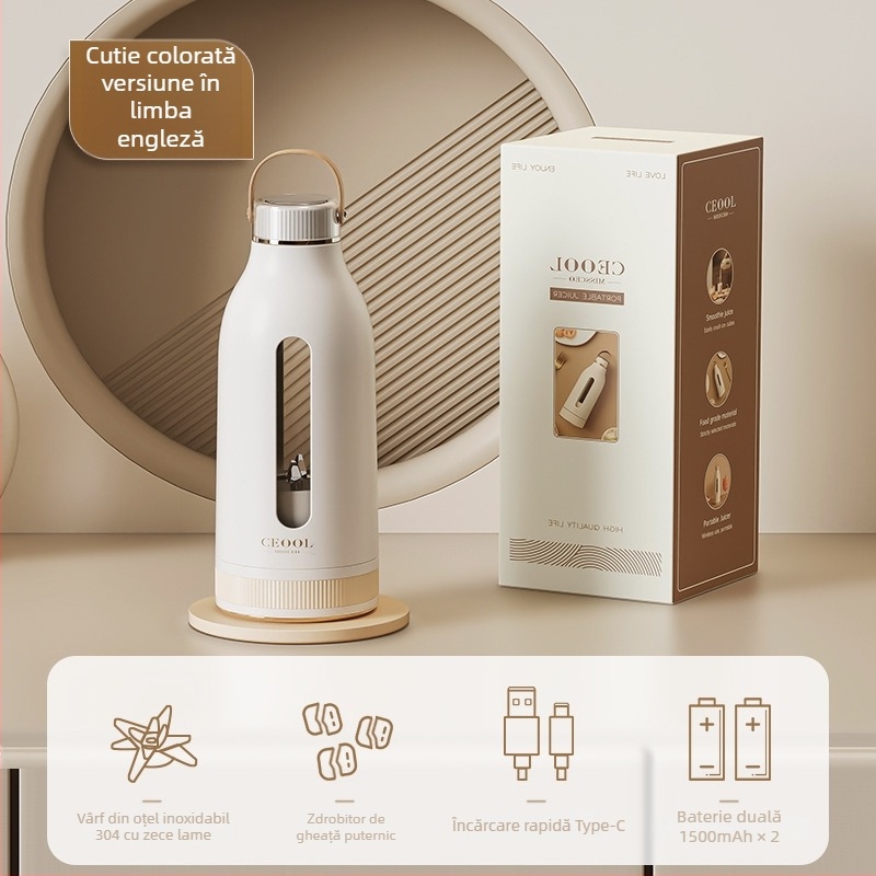 Juicer portabil în pahar – 18000 rpm, 150W, 5+ lame, baterie încorporată, capacitate 400 ml