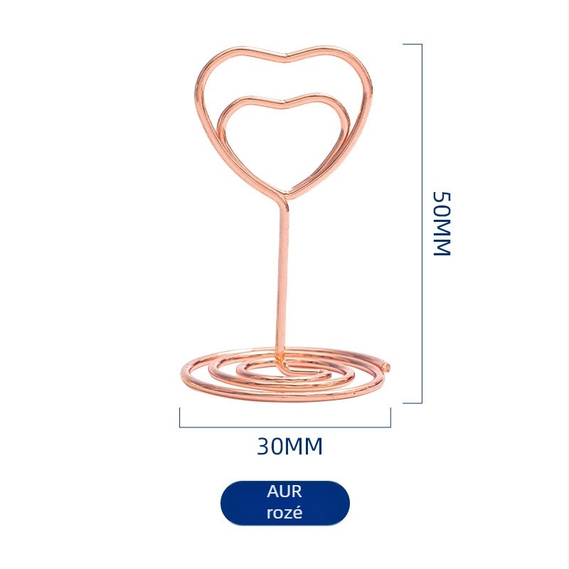 Dreptar metalic pentru cărți de vizită în formă de inimă, suport mesaj vertical, Xingronglian, model Love business card holder, ambalare în pungă