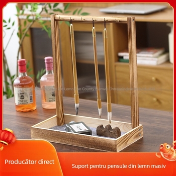 Suport pentru caligrafie din lemn, cu design cârlig, organizator de birou multifuncțional, tavă cu un singur nivel pentru cărți