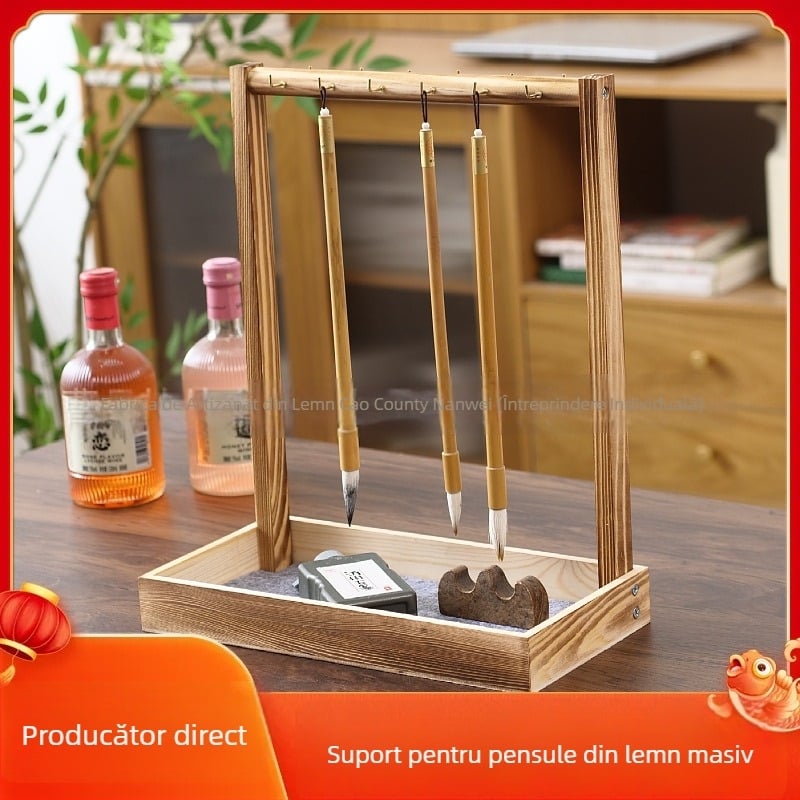 Suport pentru caligrafie din lemn, cu design cârlig, organizator de birou multifuncțional, tavă cu un singur nivel pentru cărți