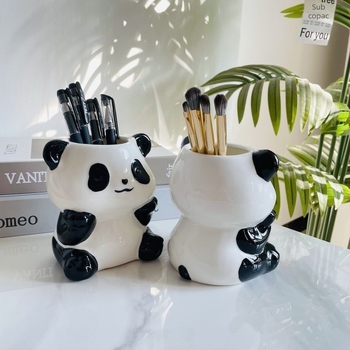 Panda ceramic 3 în 1 organizator pentru pixuri, periuțe de dinți și machiaj – montaj pe perete, 6 niveluri