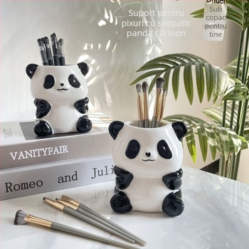 Panda ceramic 3 în 1 organizator pentru pixuri, periuțe de dinți și machiaj – montaj pe perete, 6 niveluri