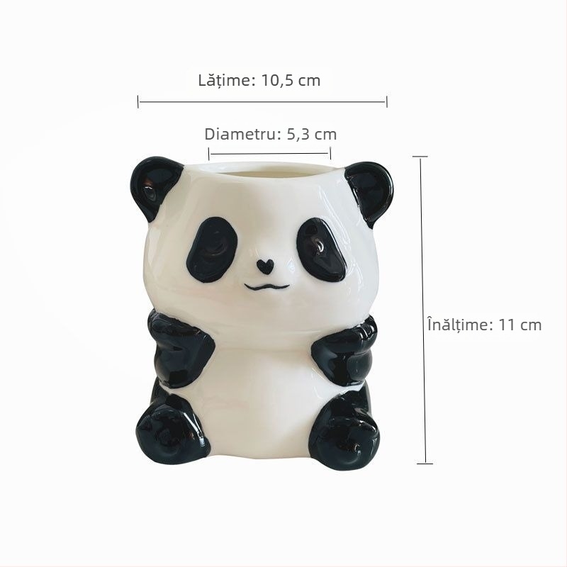 Panda ceramic 3 în 1 organizator pentru pixuri, periuțe de dinți și machiaj – montaj pe perete, 6 niveluri