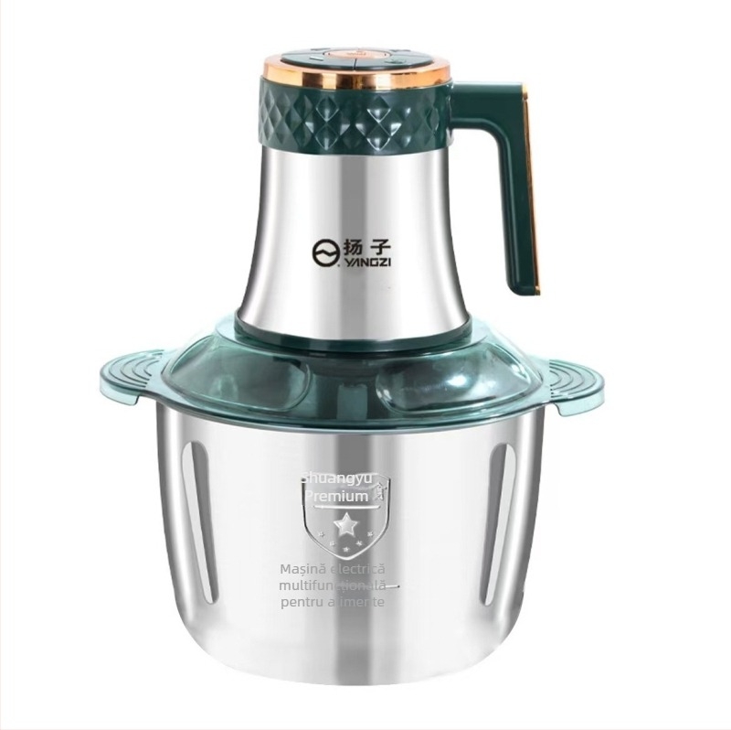 Măcinător electric de carne cu presă de usturoi și mixer pentru aluat, capacitate 5–10 L, oțel inoxidabil, reglaj cu 5 viteze, semi-automat