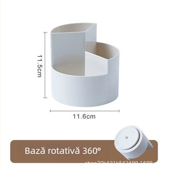 Suport de birou rotativ, recipient rotund din plastic, cu trei compartimente