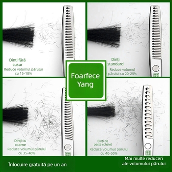 Foarfă de păr Yang – Set profesional de tuns, cu dinți plati și lame ascuțite
