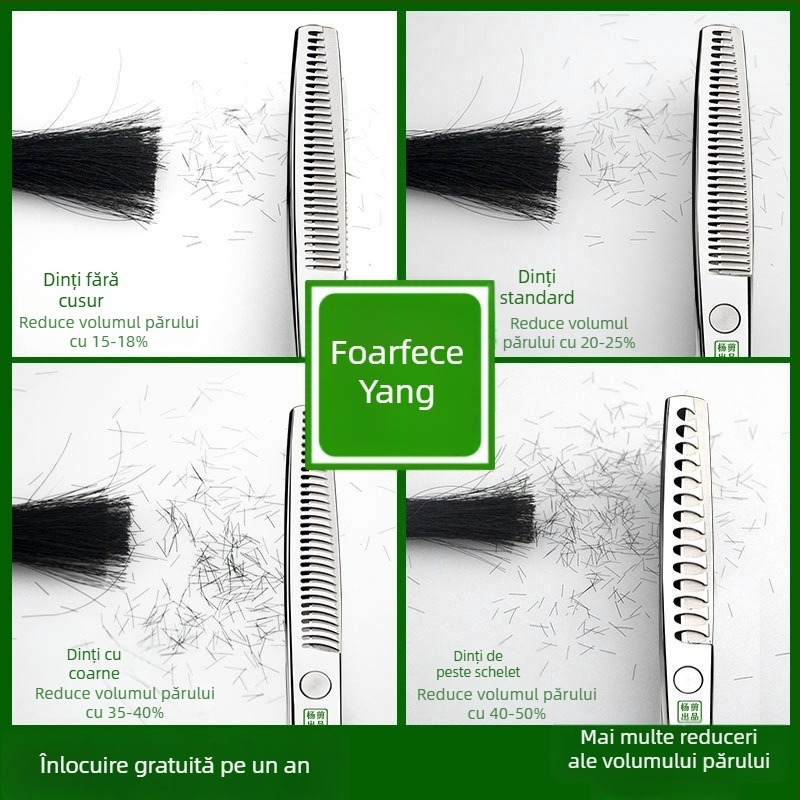Foarfă de păr Yang – Set profesional de tuns, cu dinți plati și lame ascuțite