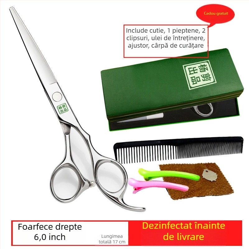 Foarfă de păr Yang – Set profesional de tuns, cu dinți plati și lame ascuțite