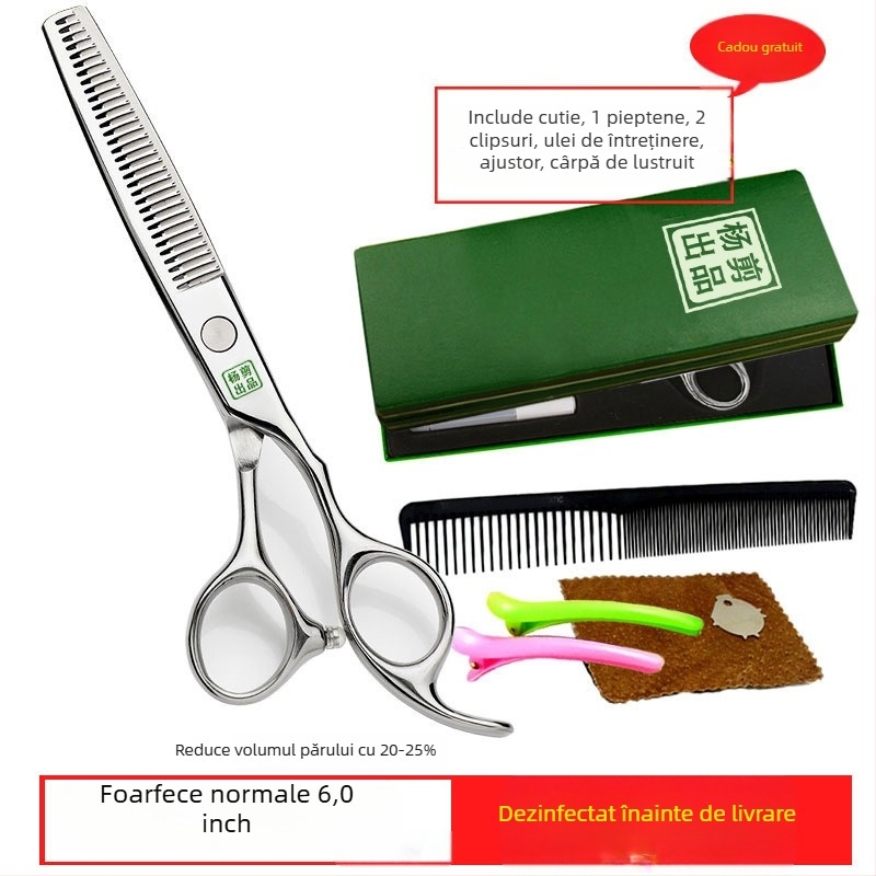 Foarfă de păr Yang – Set profesional de tuns, cu dinți plati și lame ascuțite