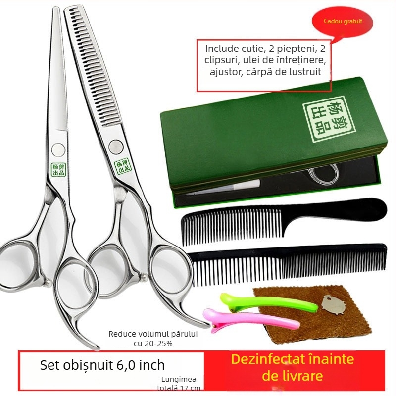 Foarfă de păr Yang – Set profesional de tuns, cu dinți plati și lame ascuțite