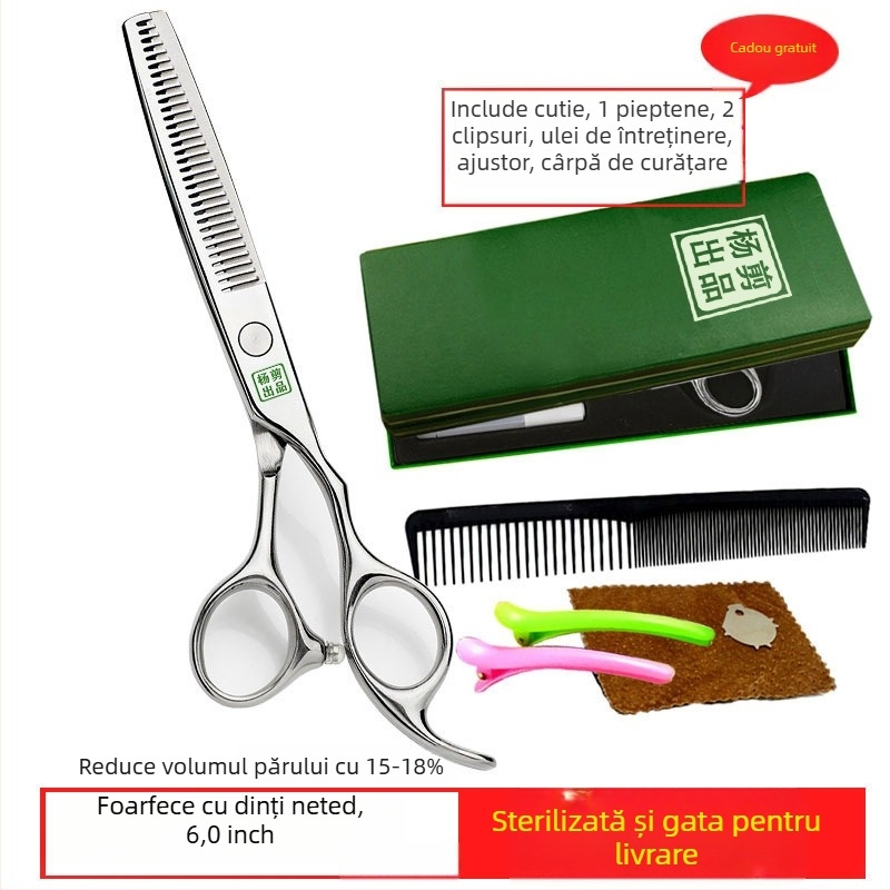 Foarfă de păr Yang – Set profesional de tuns, cu dinți plati și lame ascuțite