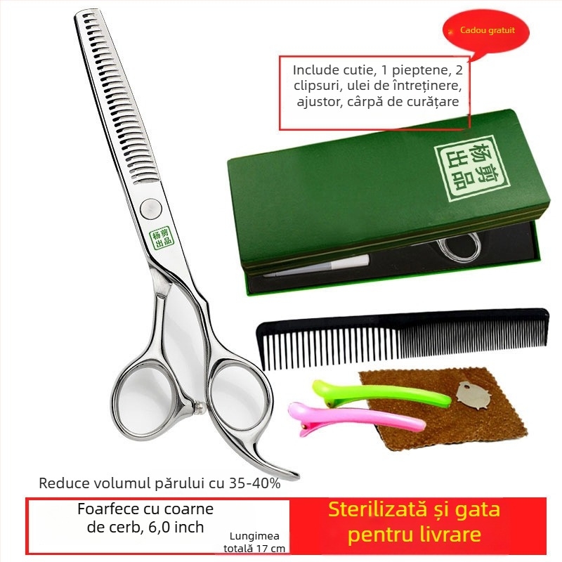 Foarfă de păr Yang – Set profesional de tuns, cu dinți plati și lame ascuțite