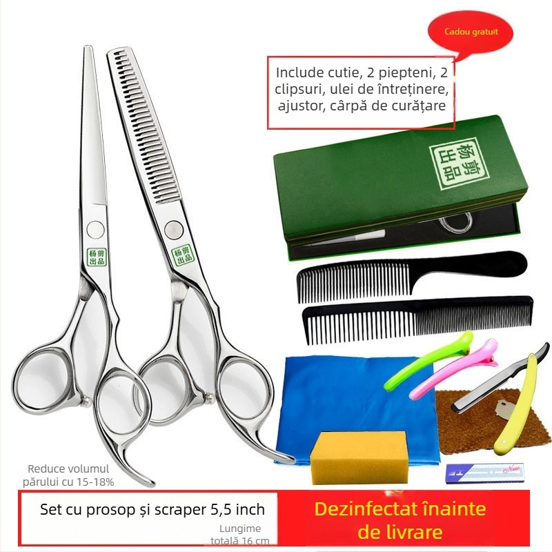 Foarfă de păr Yang – Set profesional de tuns, cu dinți plati și lame ascuțite