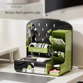 Cutie de depozitare pentru birou cu placă perforată, model 1001, plastic PP, 2 L capacitate, fără capac, organizator pentru telecomenzi, rechizite și cabluri, stil modern minimalist