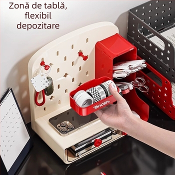 Cutie de depozitare pentru birou cu placă perforată, model 1001, plastic PP, 2 L capacitate, fără capac, organizator pentru telecomenzi, rechizite și cabluri, stil modern minimalist
