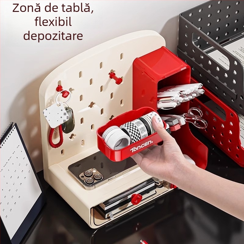 Cutie de depozitare pentru birou cu placă perforată, model 1001, plastic PP, 2 L capacitate, fără capac, organizator pentru telecomenzi, rechizite și cabluri, stil modern minimalist