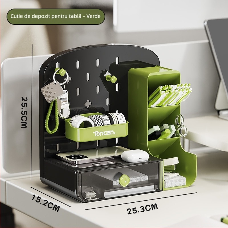 Cutie de depozitare pentru birou cu placă perforată, model 1001, plastic PP, 2 L capacitate, fără capac, organizator pentru telecomenzi, rechizite și cabluri, stil modern minimalist