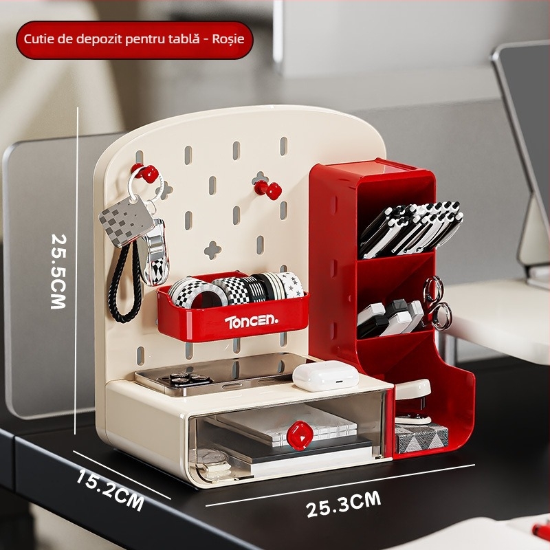 Cutie de depozitare pentru birou cu placă perforată, model 1001, plastic PP, 2 L capacitate, fără capac, organizator pentru telecomenzi, rechizite și cabluri, stil modern minimalist