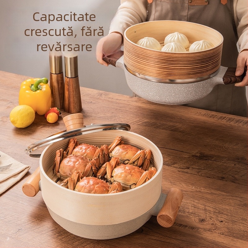 Sword aburitor din aluminiu cu două etaje, capac din sticlă, model 804, adâncime 7 cm, suprafață antiaderentă